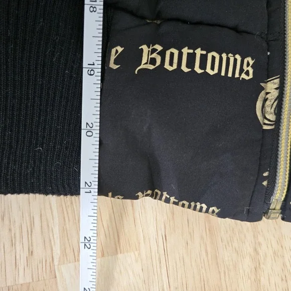 Apple Bottoms Jacket Womens Small Black Gold Puffer Bomber Logo Zip Down Feather - Picture 6 of 11
